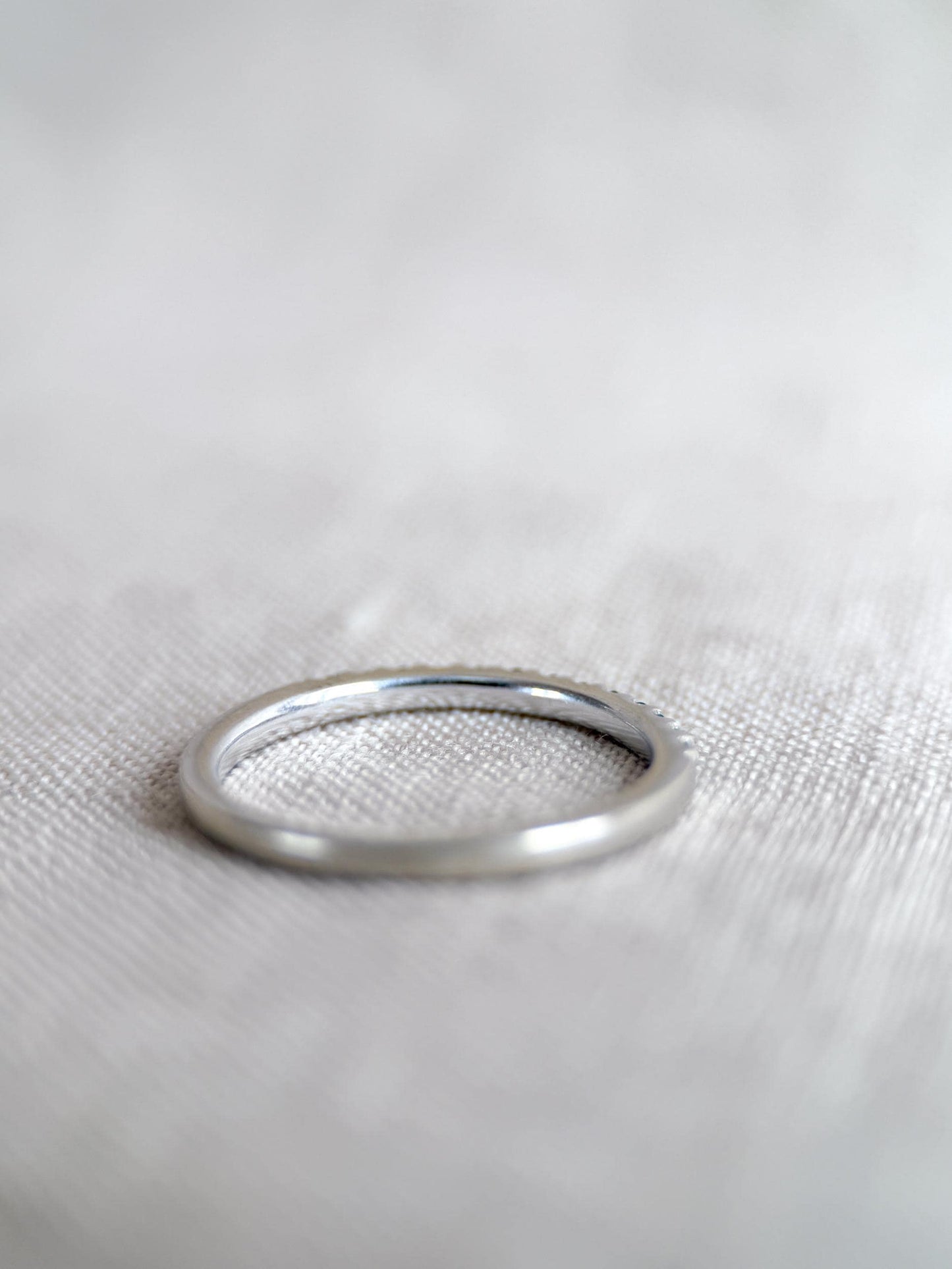 Vintage Emerald Wedding Band, 10k White Gold, Prong Set Classic Minimalist Stacking Band