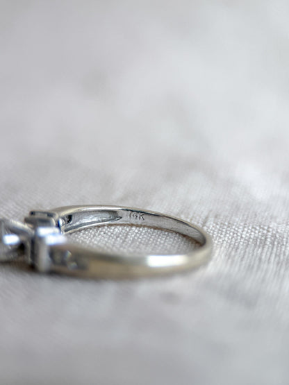 Vintage Diamond Engagement Ring, Round Cut, 14k White Gold, Prong and Channel Bridal Ring