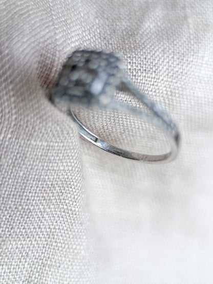 Vintage Diamond Halo Engagement Ring, Round Cut, 10k White Gold, Cushion Shaped Bridal Ring