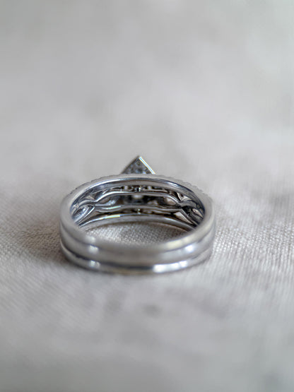 Vintage Diamond Halo Engagement Ring, Pear Cut, 14k White Gold, Infinity Bridal Ring