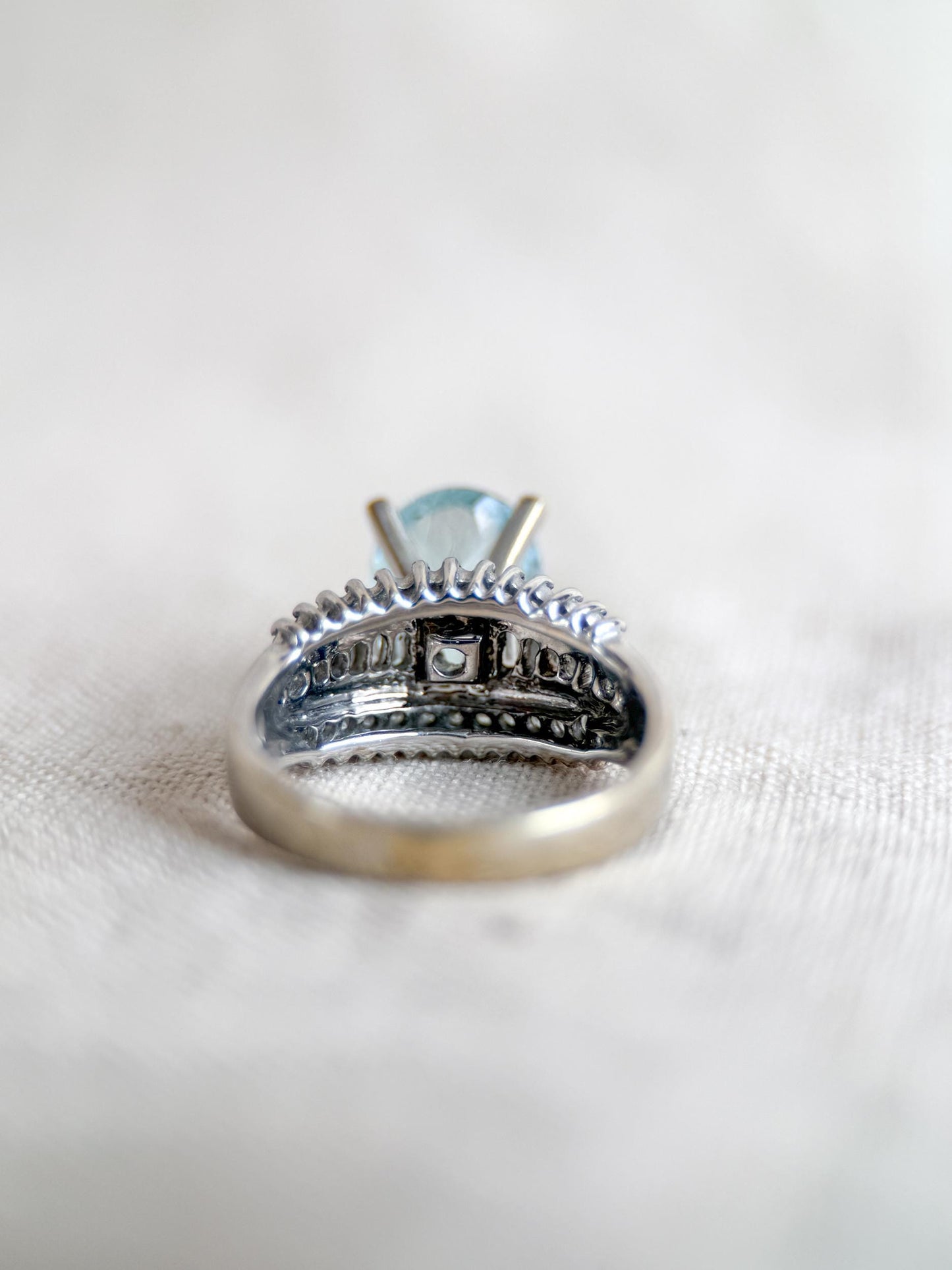 Aquamarine and Diamond Engagement Ring, Oval Cut, 18k White Gold, Baguette Accents Bridal Ring