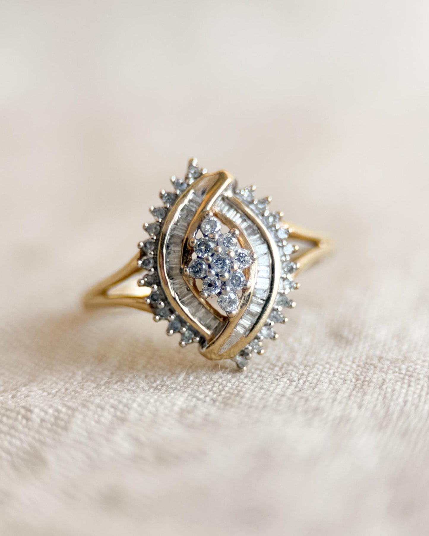 Vintage 1990s Marquise Diamond Cluster Ring in 10k Gold