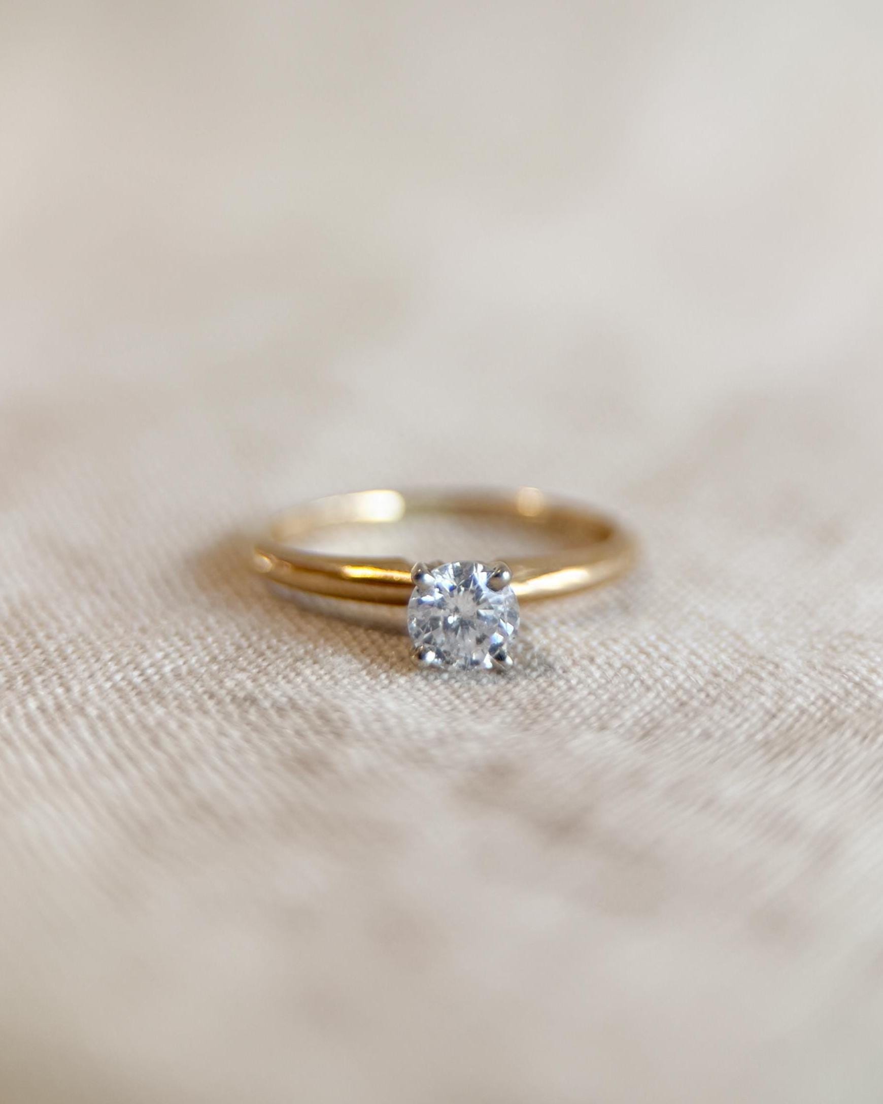 Vintage 1990s Diamond Solitaire Engagement Ring in 14k Gold