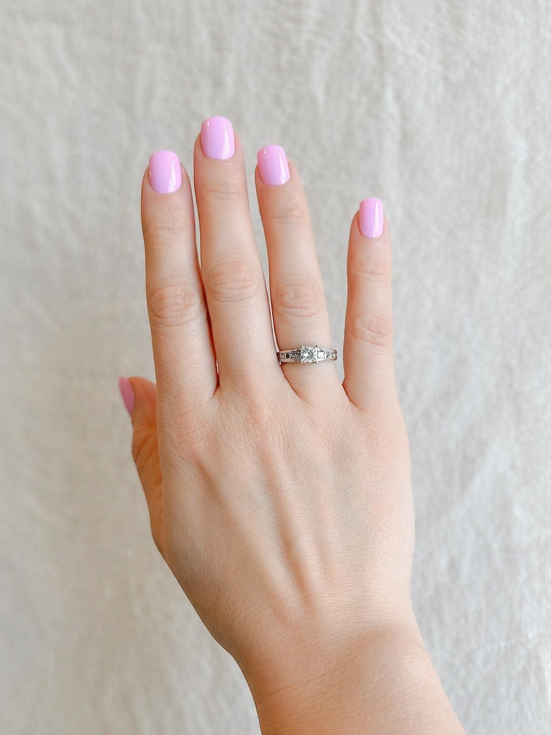 Vintage Diamond Engagement Ring, Princess Cut, 14k White Gold, Channel Set Cathedral Bridal Ring