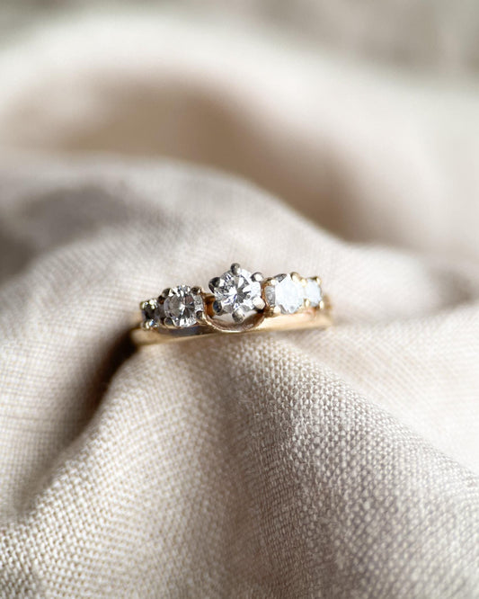 Vintage Diamond Engagement Ring, Round Cut, 14k Gold, Interlocking Wrap Style Bridal Set