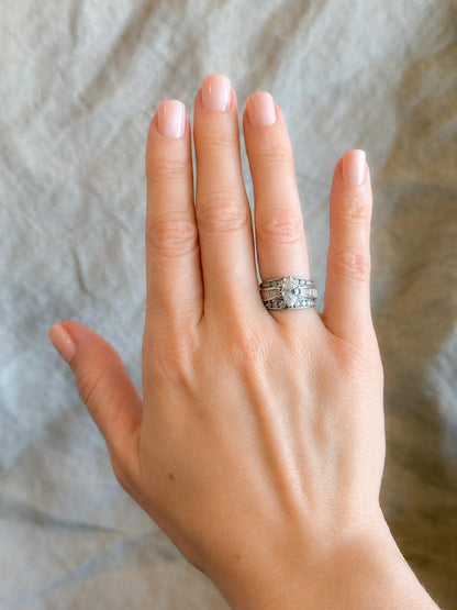 Vintage Diamond Engagement Ring, Marquise Cut, 14k White Gold, Channel Set Cathedral Bridal Ring