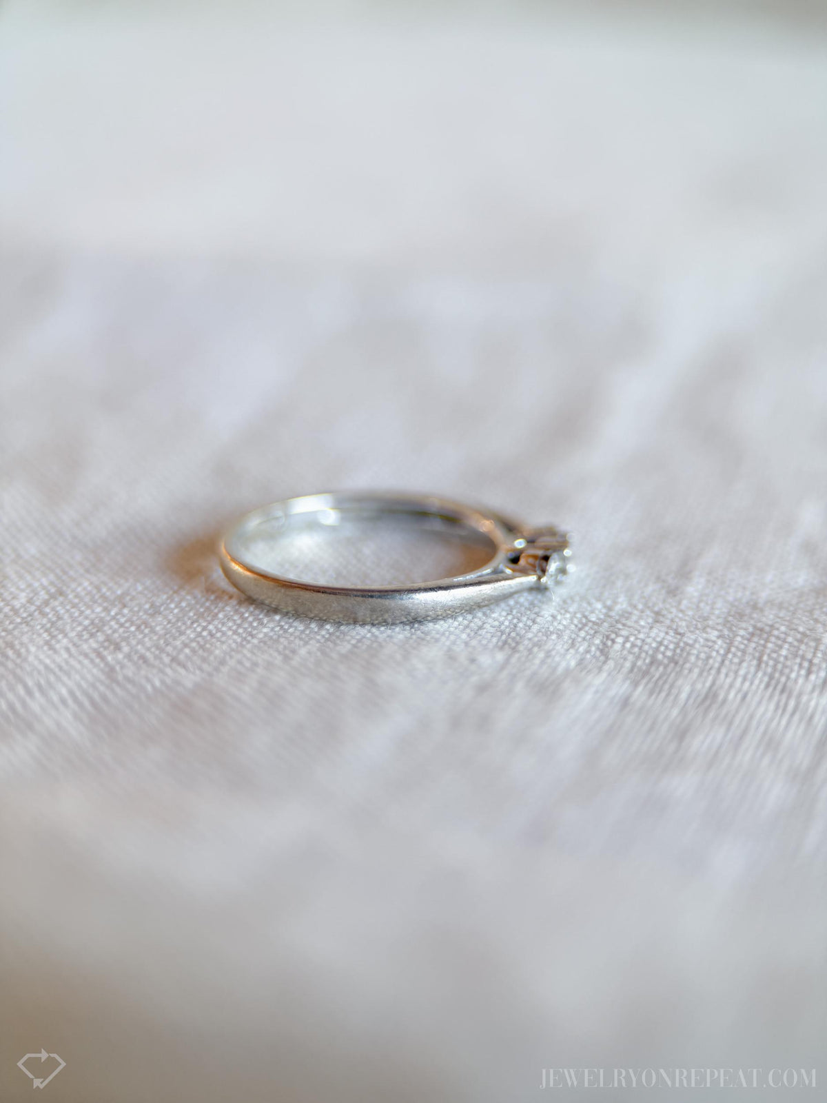 Vintage Diamond Engagement Ring, Round Cut, 10k White Gold, Three Stone Minimalist Bridal Ring