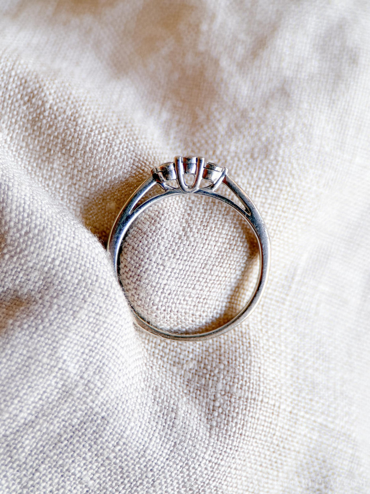 Vintage Diamond Engagement Ring, Round Cut, 10k White Gold, Three Stone Minimalist Bridal Ring