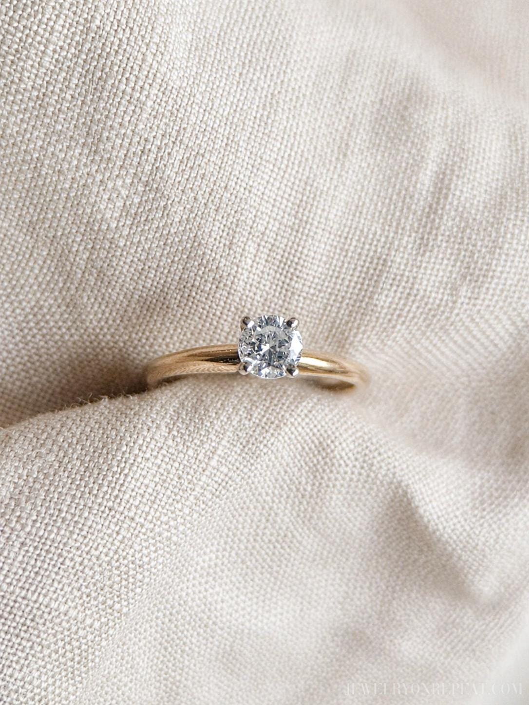 Vintage Diamond Engagement Ring, Round Cut, 14k Gold, Solitaire Bridal Ring