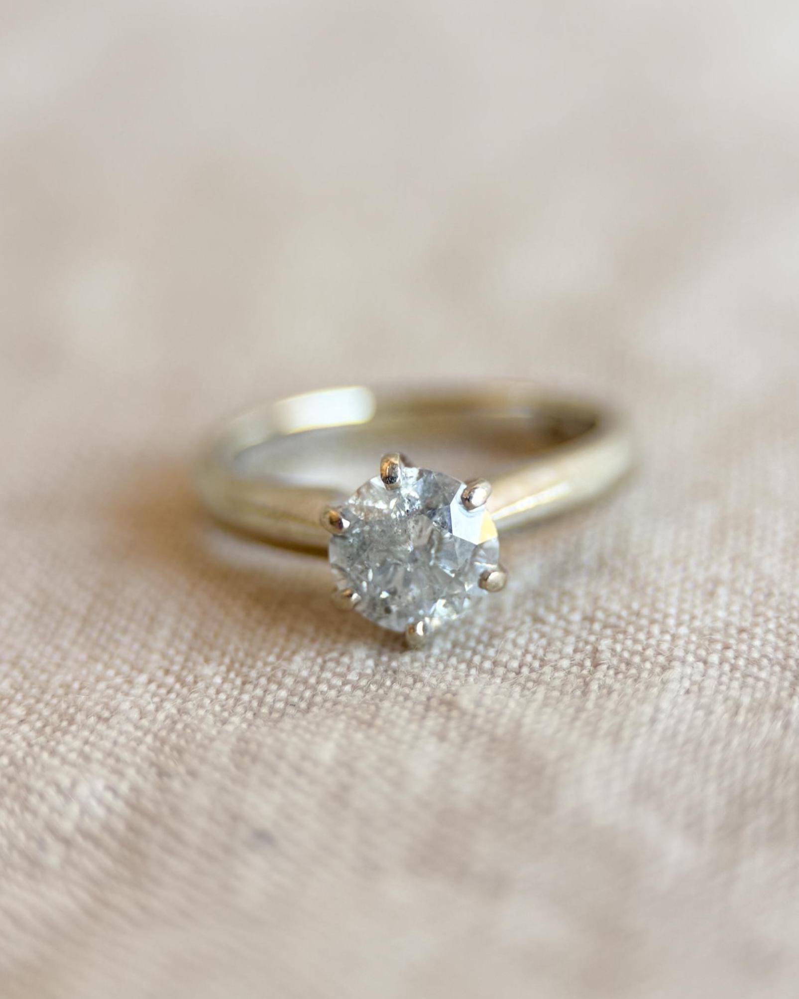 Vintage Diamond Engagement Ring, Round Cut, 14k White Gold, Classic Solitaire Bridal Ring