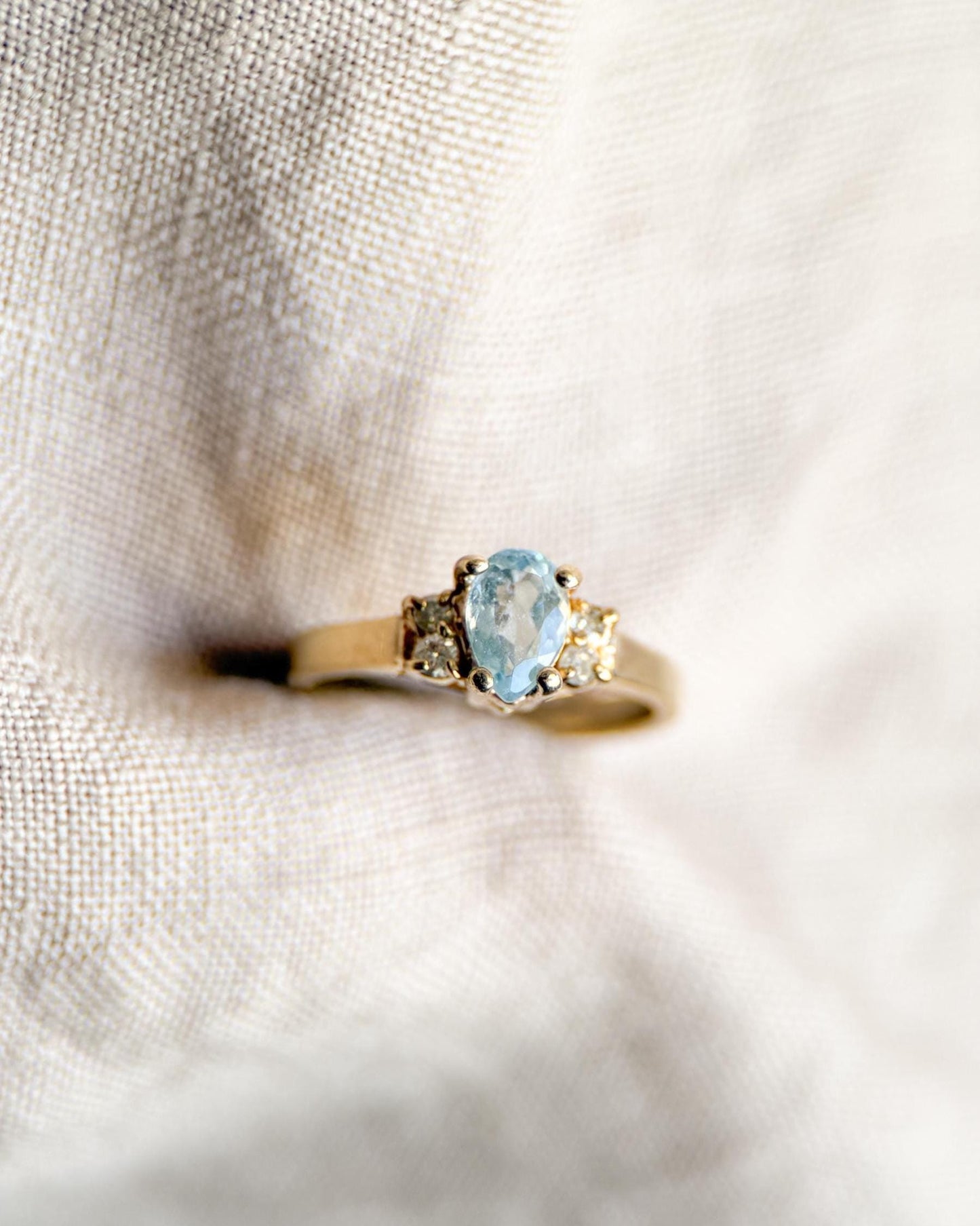 Vintage Blue Topaz and Diamond Engagement Ring, Pear Cut, 14k Gold, Alternative Bridal Ring