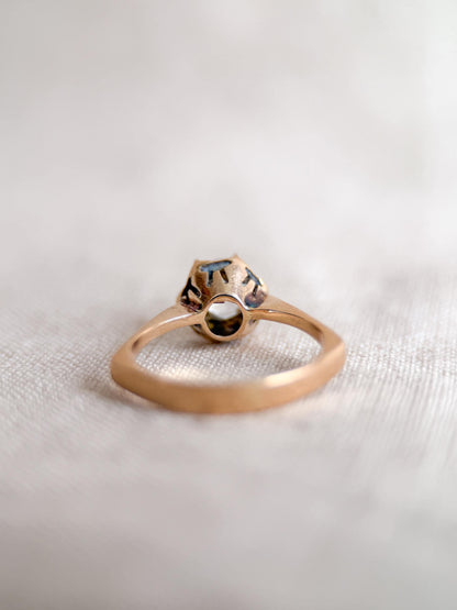 Vintage White Quartz Engagement Ring, Round Cut, 14k Gold, 1940s Solitaire 6-Prong Bridal Ring