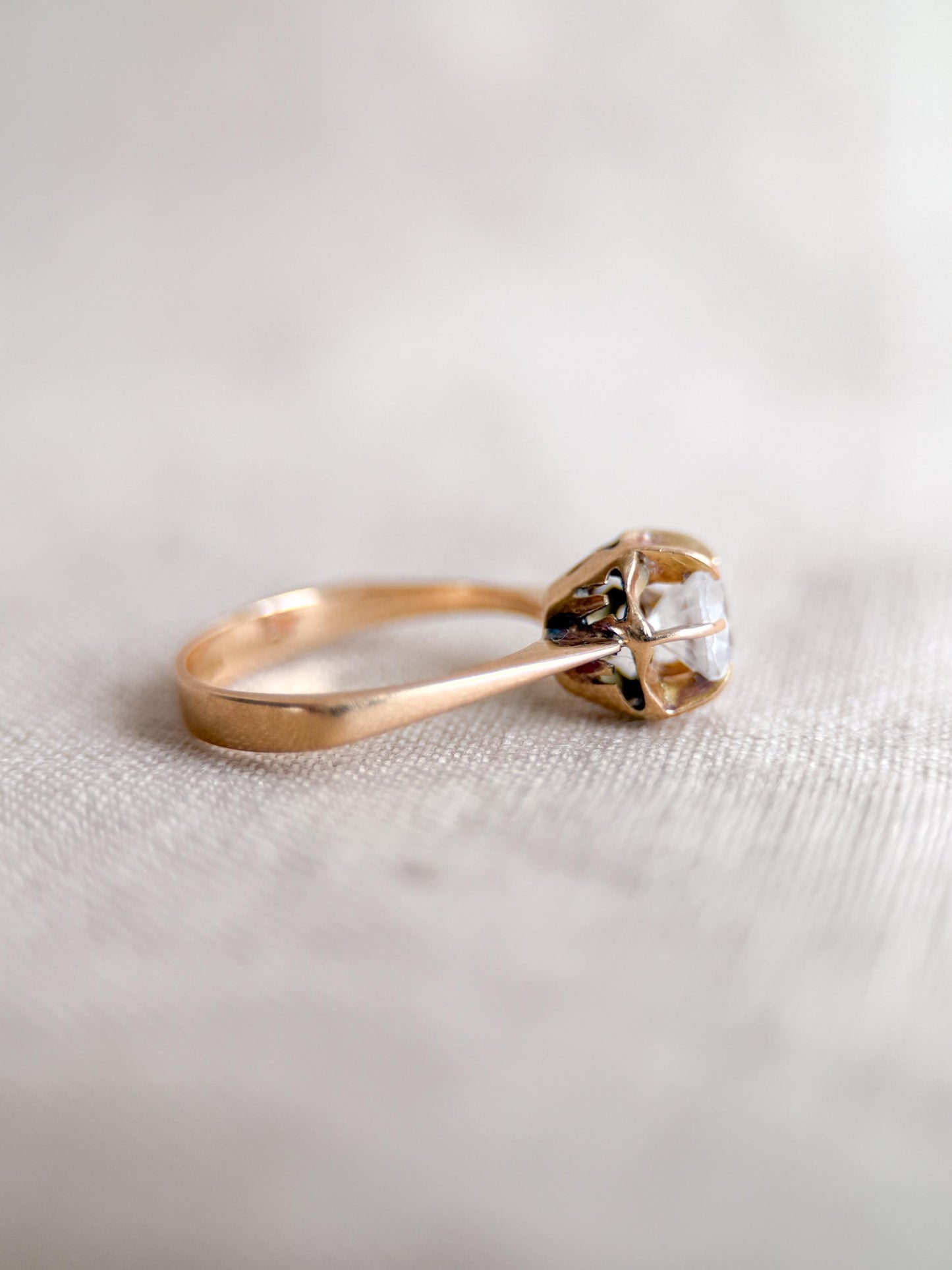 Vintage White Quartz Engagement Ring, Round Cut, 14k Gold, 1940s Solitaire 6-Prong Bridal Ring