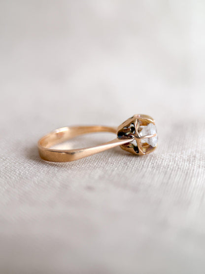Vintage White Quartz Engagement Ring, Round Cut, 14k Gold, 1940s Solitaire 6-Prong Bridal Ring