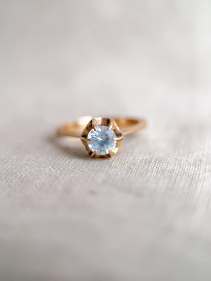 Vintage White Quartz Engagement Ring, Round Cut, 14k Gold, 1940s Solitaire 6-Prong Bridal Ring