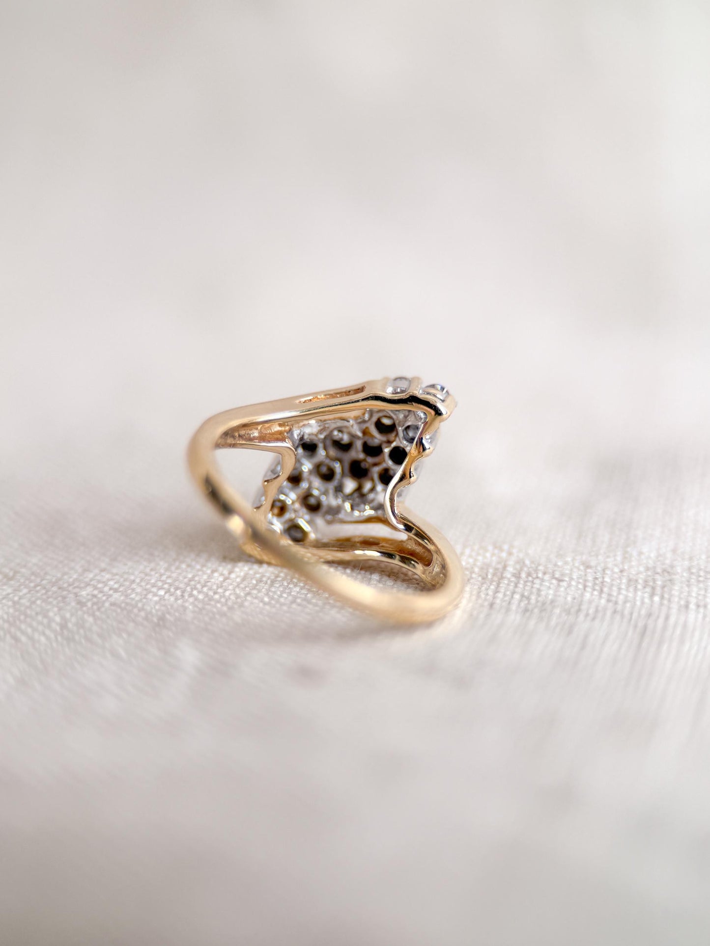 Vintage Diamond Engagement Ring, Round Cut, 14k Gold, 1970s Cluster Bridal Ring