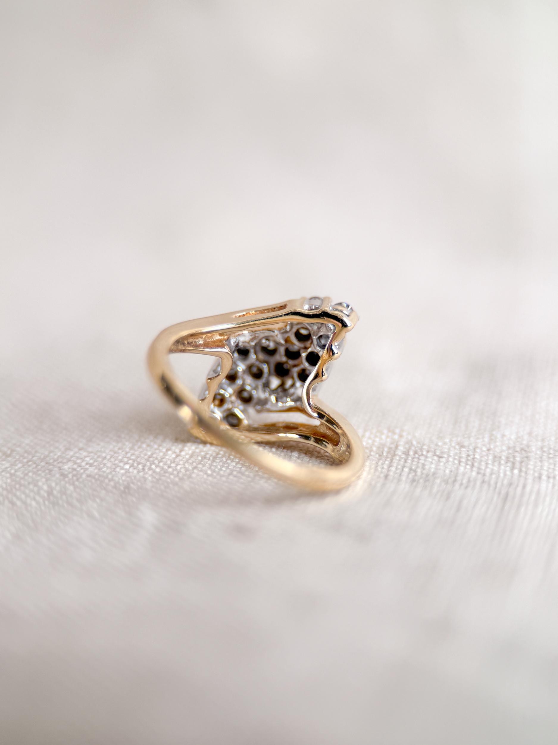 Vintage Diamond Engagement Ring, Round Cut, 14k Gold, 1970s Cluster Bridal Ring