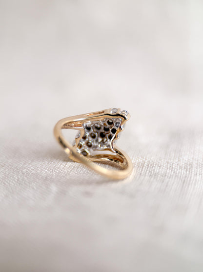 Vintage Diamond Engagement Ring, Round Cut, 14k Gold, 1970s Cluster Bridal Ring