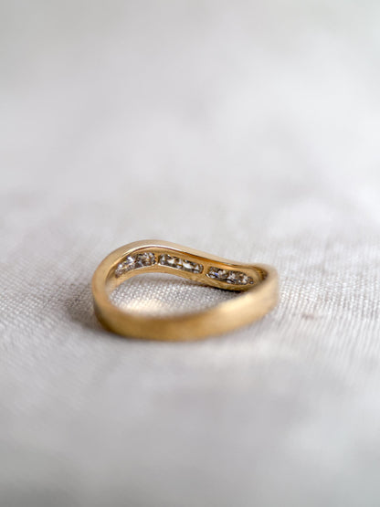 Vintage Diamond Anniversary Band, 18k Gold, Curved Wave Channel Set Band