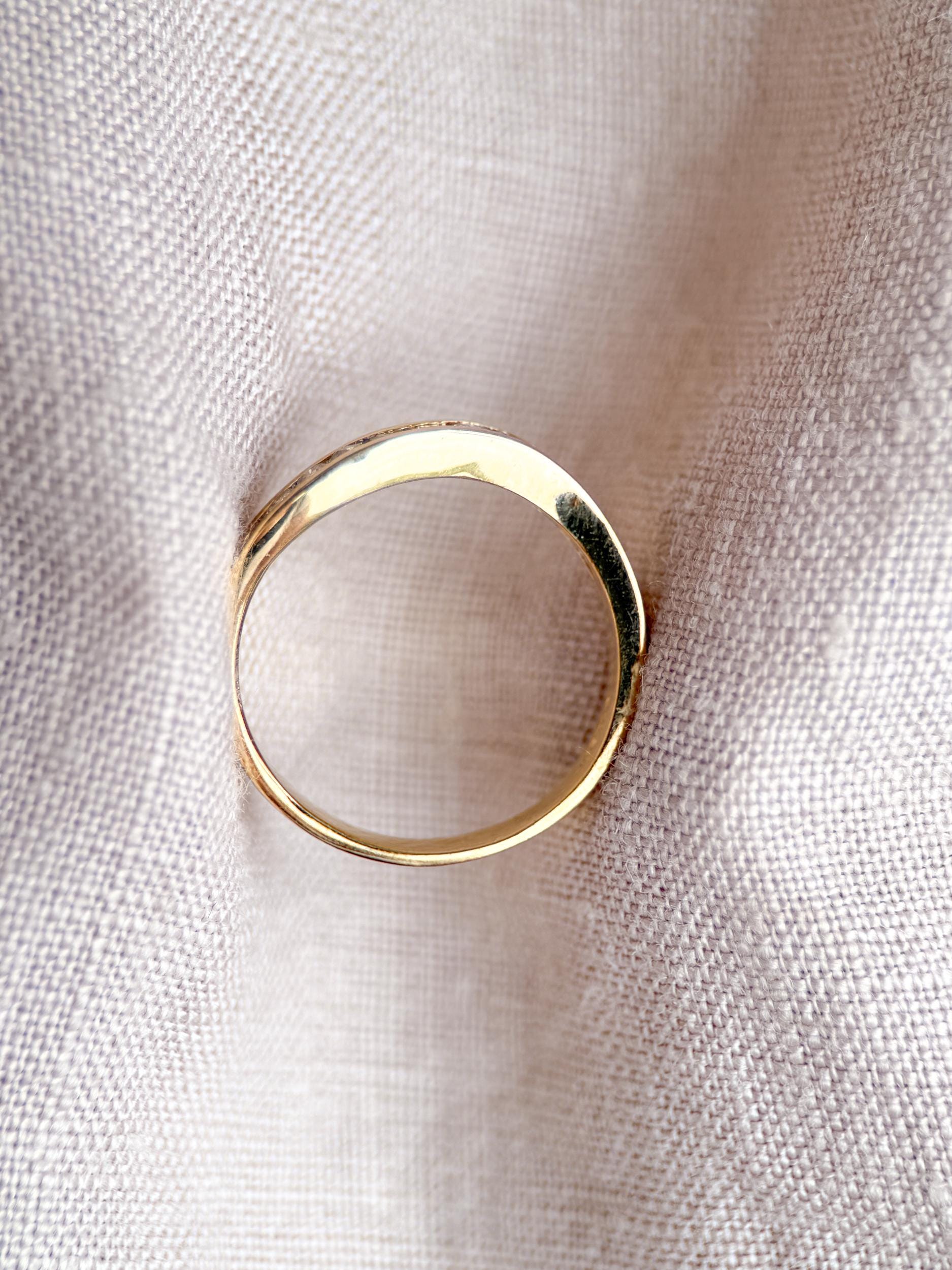 Vintage Diamond Anniversary Band, 18k Gold, Curved Wave Channel Set Band