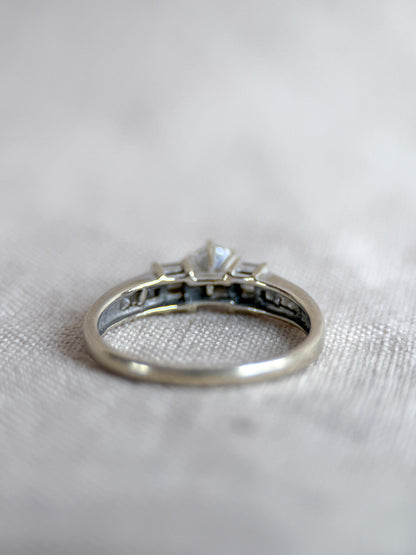 Vintage Diamond Engagement Ring, Round Cut, 14k White Gold, Prong and Channel Bridal Ring