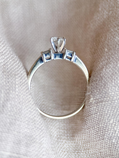 Vintage Diamond Engagement Ring, Round Cut, 14k White Gold, Prong and Channel Bridal Ring