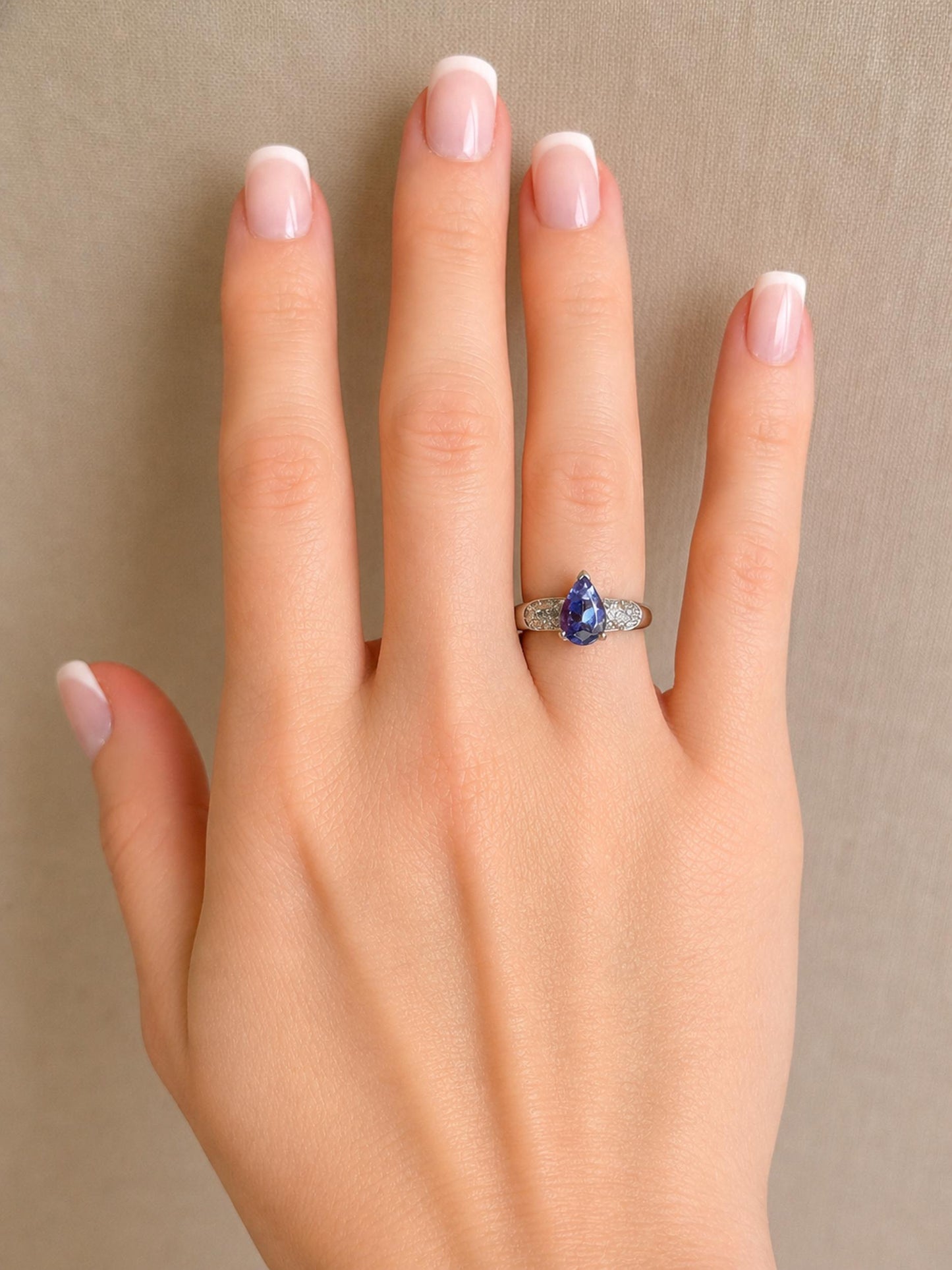Vintage Tanzanite and Diamond Engagement Ring, Pear Cut, 14k White Gold, Pave Bridal Ring