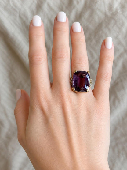 Vintage Amethyst Ring, 14k Gold, Large Cocktail Statement Ring, Bold Purple Gemstone Jewelry