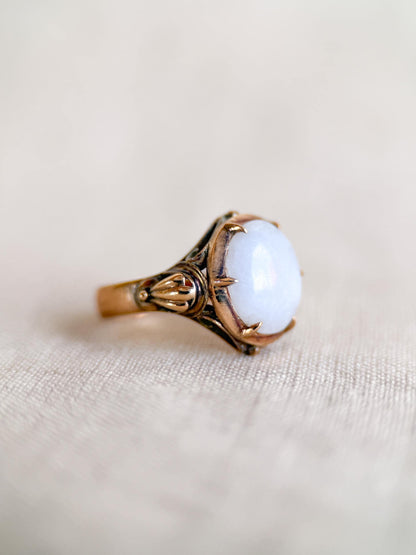Vintage Lavender Jade Ring, 14k Gold, Oval Cut Filigree Statement Ring, 1960s Bold Jewelry