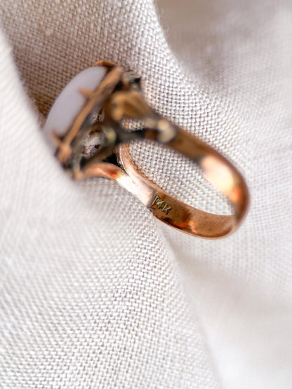 Vintage Lavender Jade Ring, 14k Gold, Oval Cut Filigree Statement Ring, 1960s Bold Jewelry