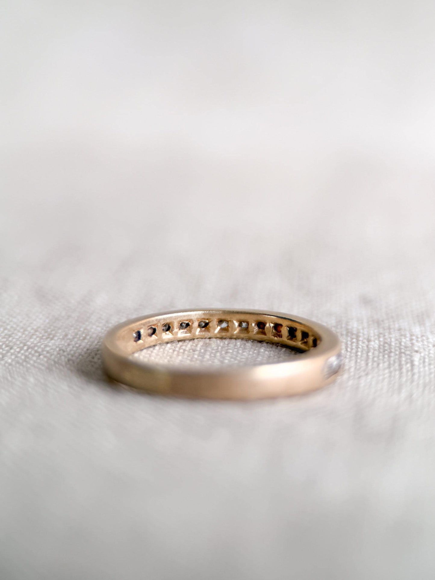 Vintage Diamond Wedding Band, 14k Gold, Round Cut Channel Set Minimalist Ring, Stacking Band