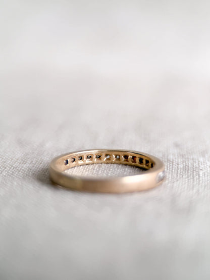 Vintage Diamond Wedding Band, 14k Gold, Round Cut Channel Set Minimalist Ring, Stacking Band