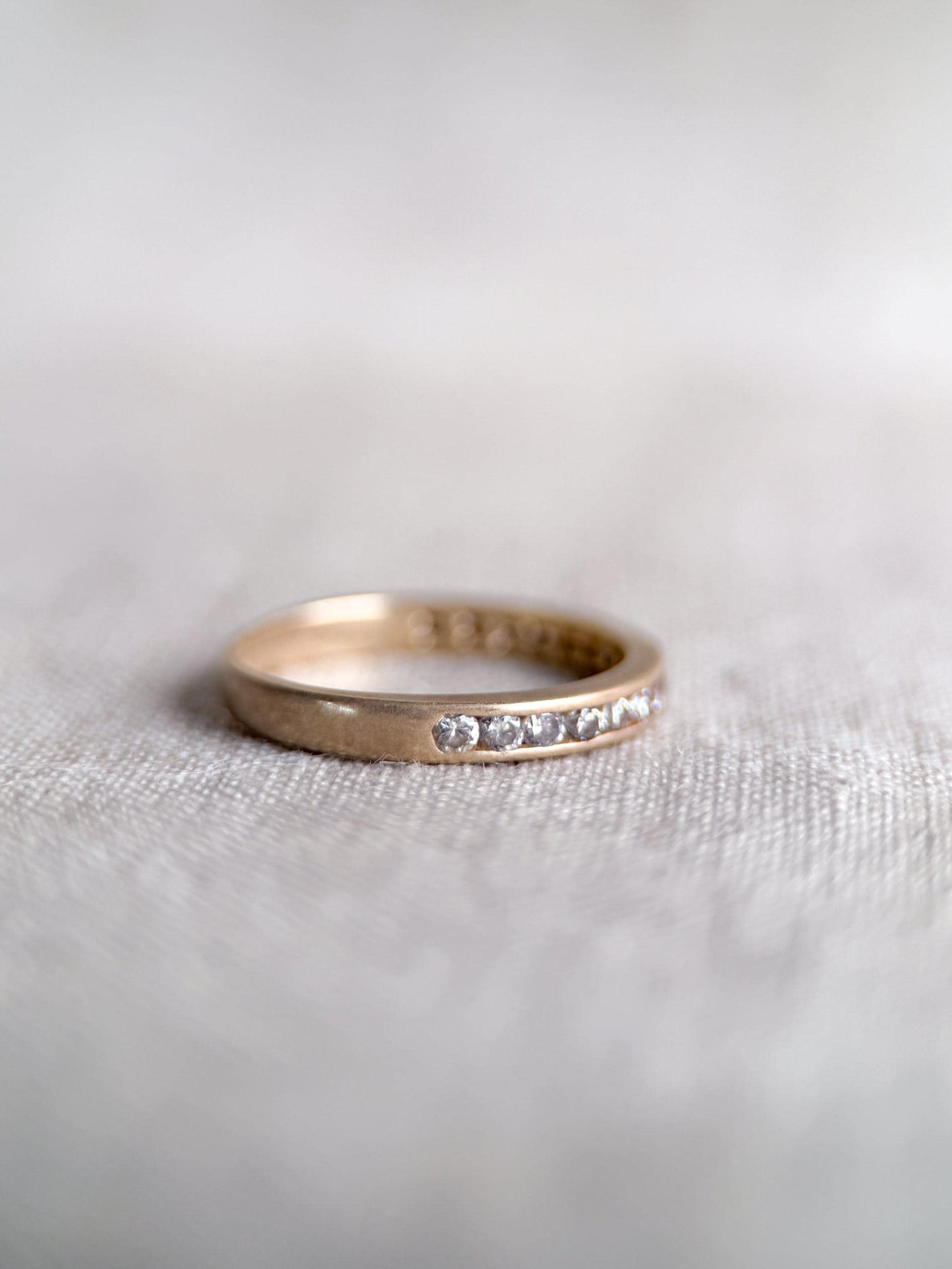 Vintage Diamond Wedding Band, 14k Gold, Round Cut Channel Set Minimalist Ring, Stacking Band