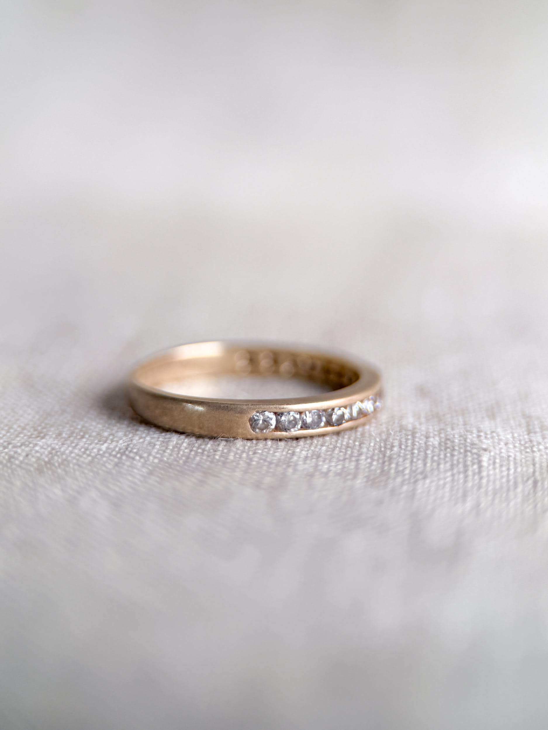 Vintage Diamond Wedding Band, 14k Gold, Round Cut Channel Set Minimalist Ring, Stacking Band