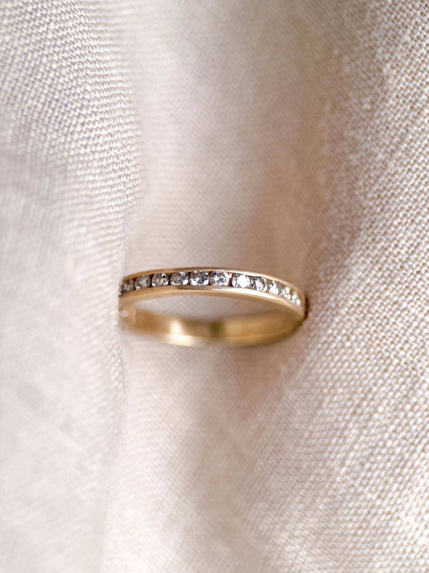 Vintage Diamond Wedding Band, 14k Gold, Round Cut Channel Set Minimalist Ring, Stacking Band