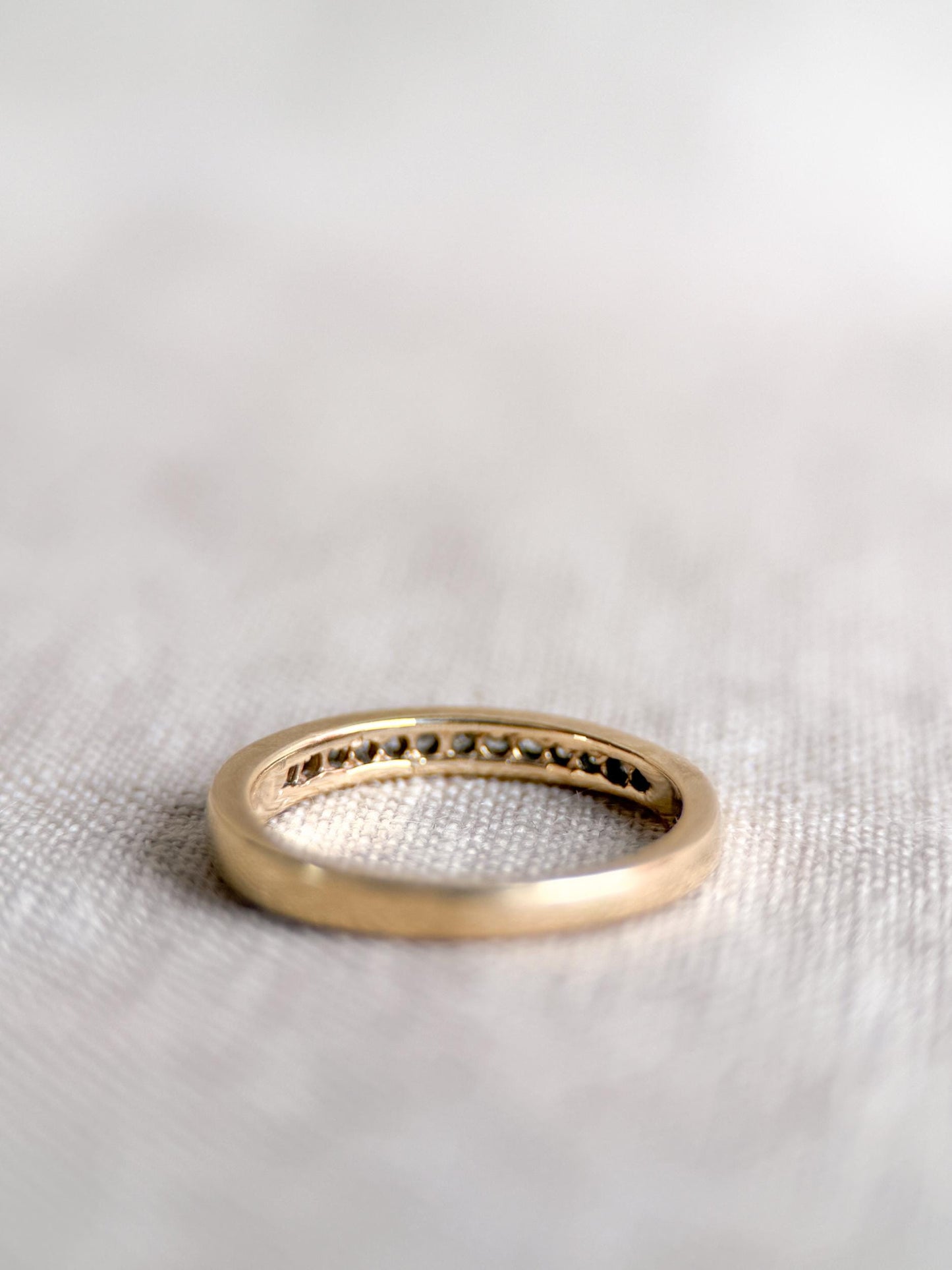 Vintage Diamond Wedding Band, 14k Gold, Round Cut Channel Set Minimalist Ring, Stacking Band