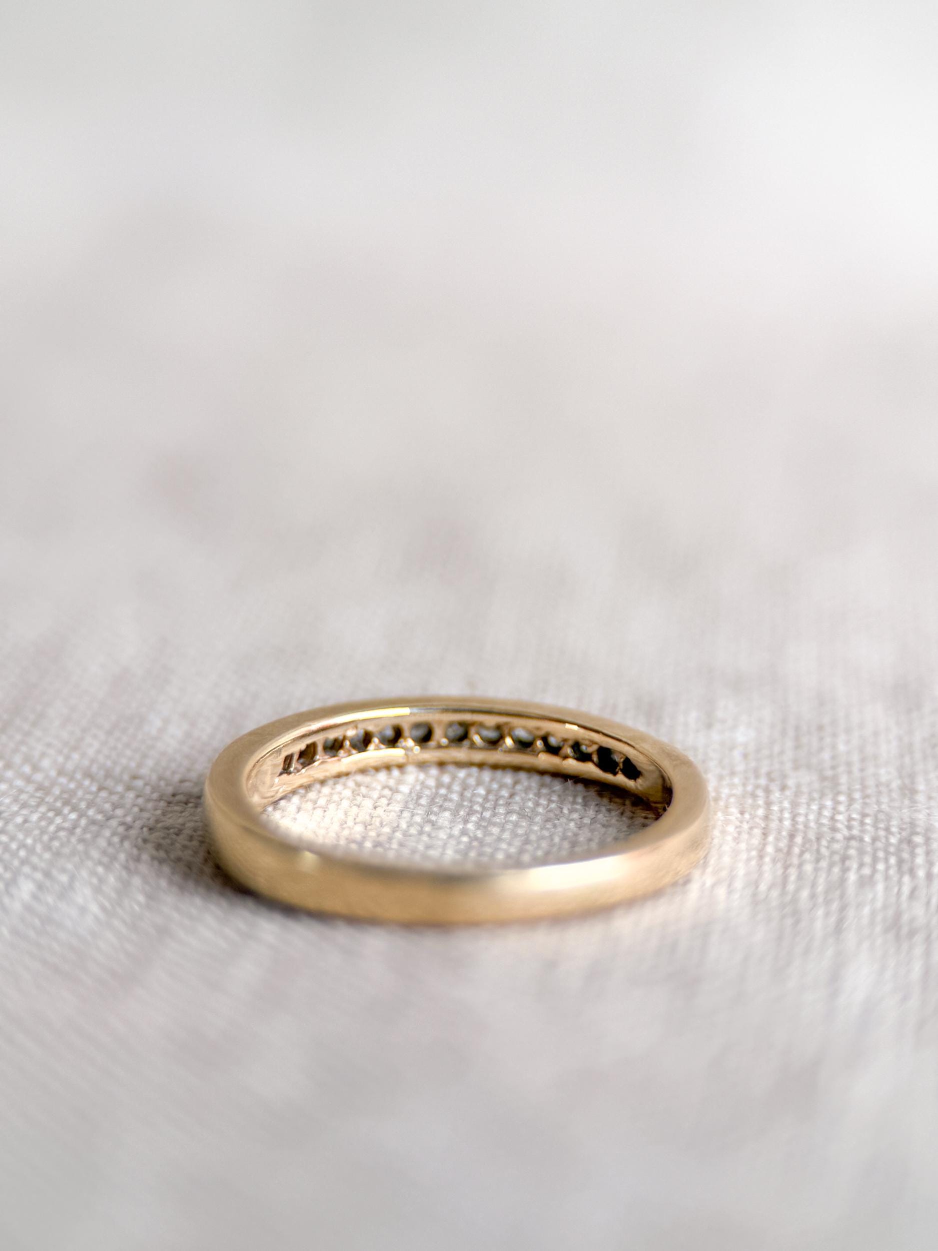 Vintage Diamond Wedding Band, 14k Gold, Round Cut Channel Set Minimalist Ring, Stacking Band