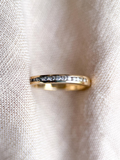 Vintage Diamond Wedding Band, 14k Gold, Round Cut Channel Set Minimalist Ring, Stacking Band