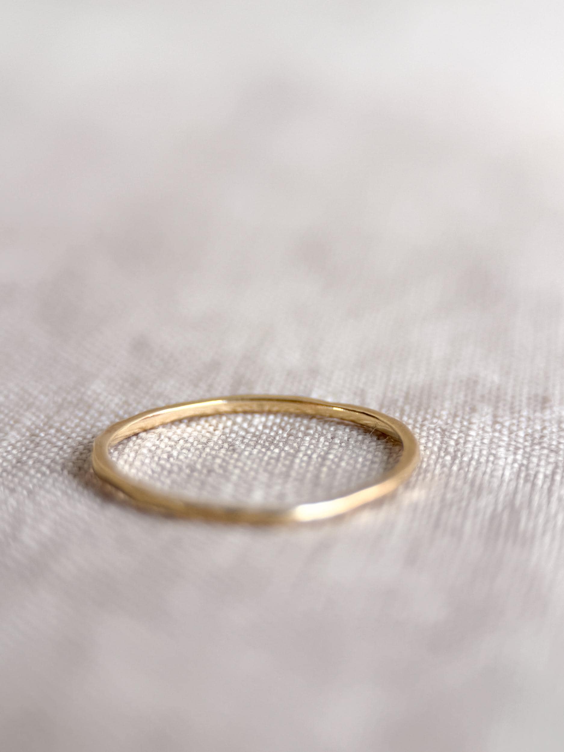 Vintage Narrow Wedding Band, 14k Gold, Dainty Hammered Minimalist Ring, Stacking Band