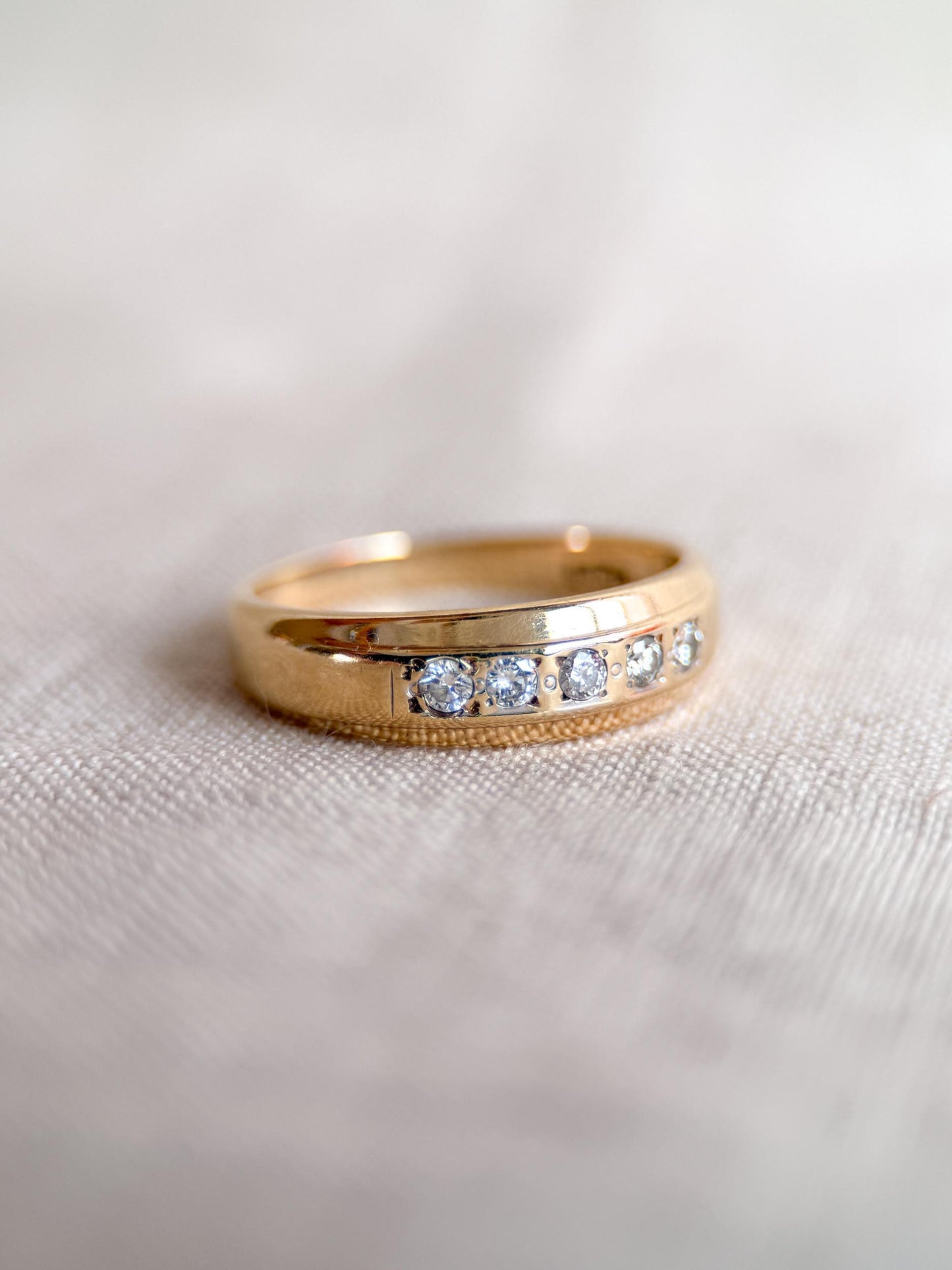 Vintage Diamond Wedding Band, 14k Gold, Wide Round Cut Mens Ring, Stacking Band