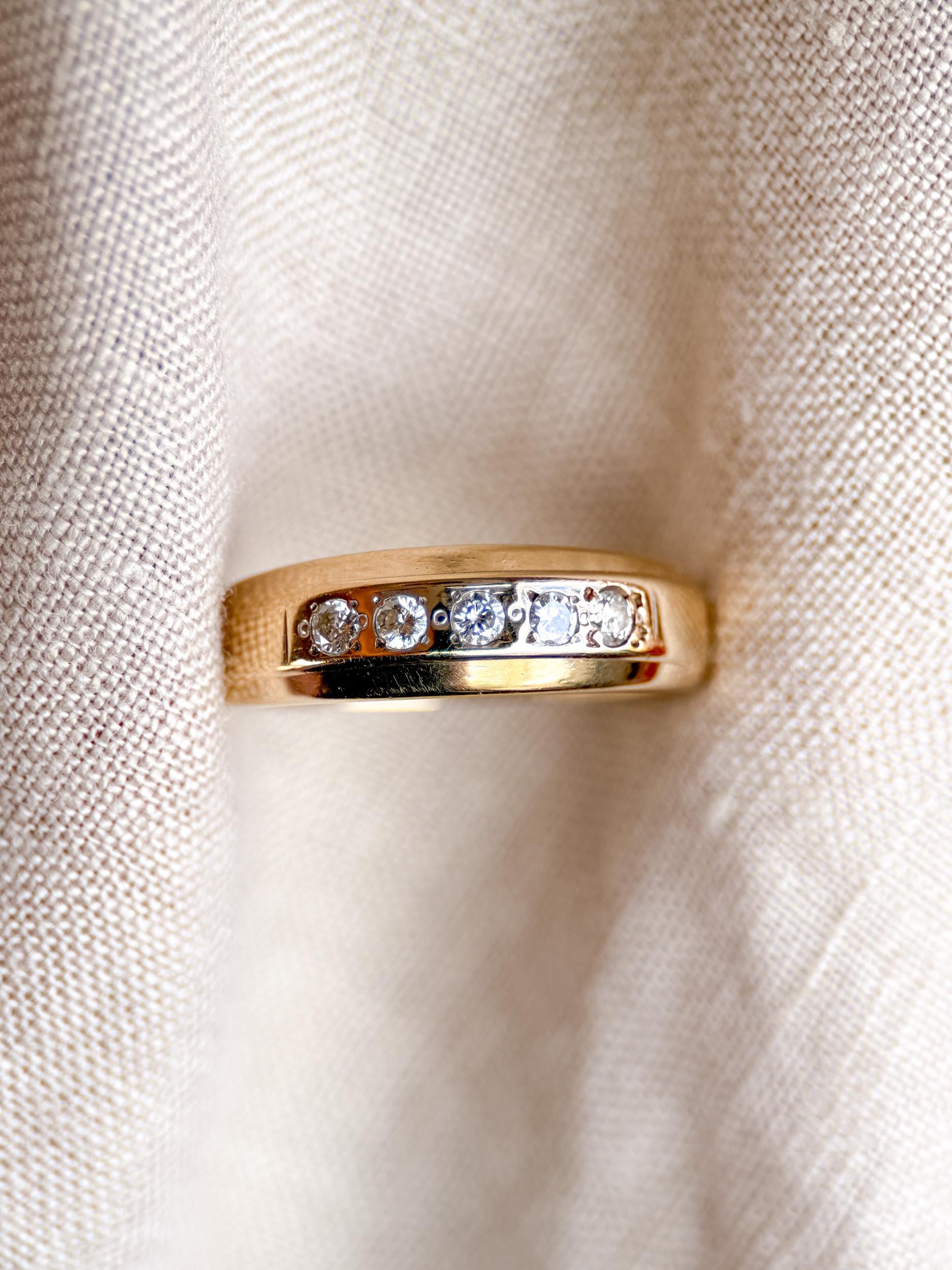 Vintage Diamond Wedding Band, 14k Gold, Wide Round Cut Mens Ring, Stacking Band