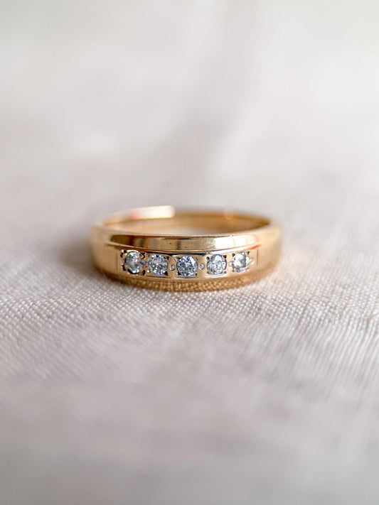 Vintage Diamond Wedding Band, 14k Gold, Wide Round Cut Mens Ring, Stacking Band