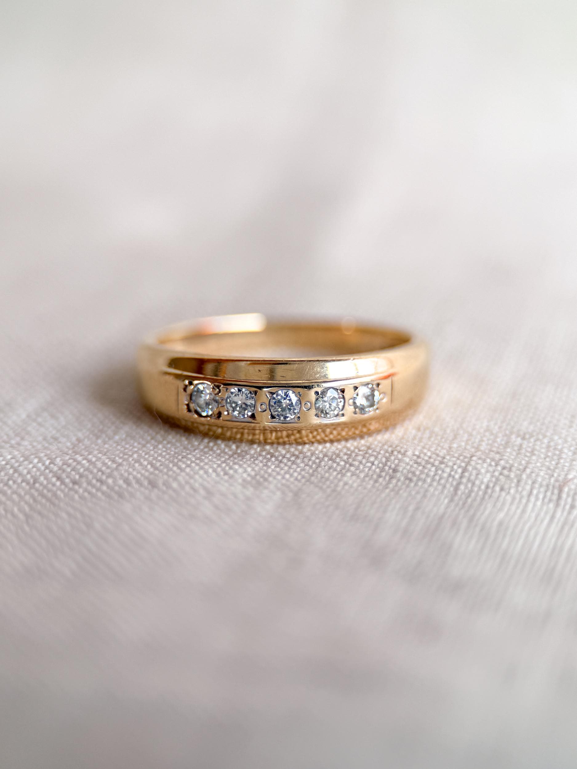 Vintage Diamond Wedding Band, 14k Gold, Wide Round Cut Mens Ring, Stacking Band