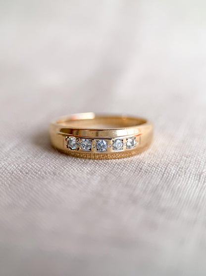 Vintage Diamond Wedding Band, 14k Gold, Wide Round Cut Mens Ring, Stacking Band