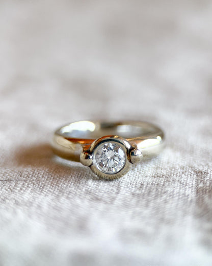 Vintage Diamond Engagement Ring, Round Cut, 14k White Gold, Solitaire Modern Bezel Bridal Ring