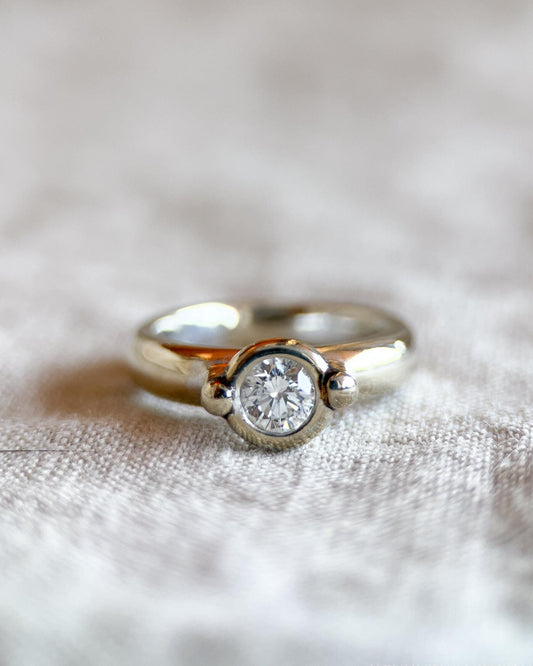 Vintage Diamond Engagement Ring, Round Cut, 14k White Gold, Solitaire Modern Bezel Bridal Ring