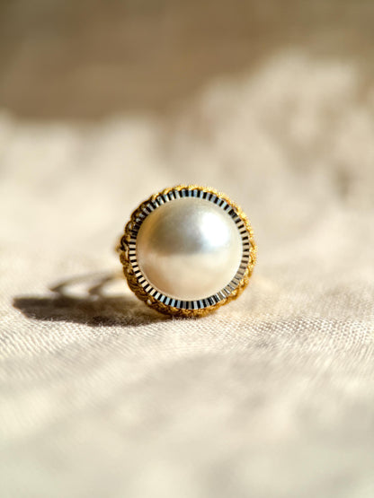 Vintage Mabe Pearl Ring, 18k Gold, Large Round Pearl Statement Ring, Elegant Gemstone Jewelry