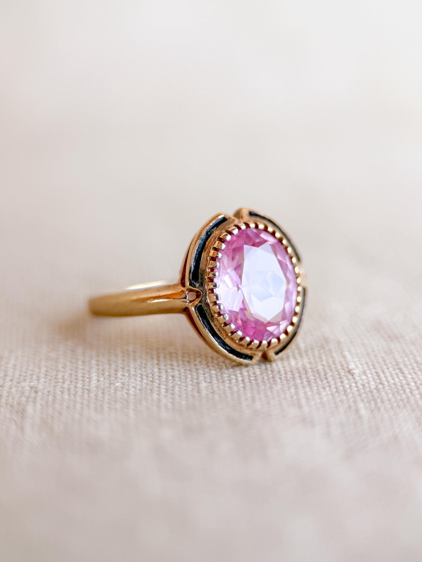 Vintage Pink Sapphire Engagement Ring, Oval Cut, 10k Gold Mid-Century Bridal Ring