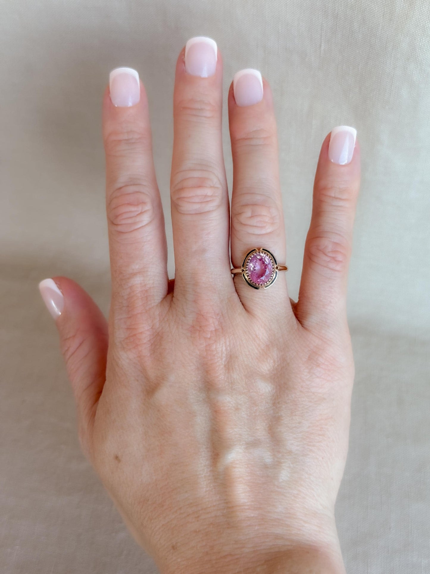 Vintage Pink Sapphire Engagement Ring, Oval Cut, 10k Gold Mid-Century Bridal Ring
