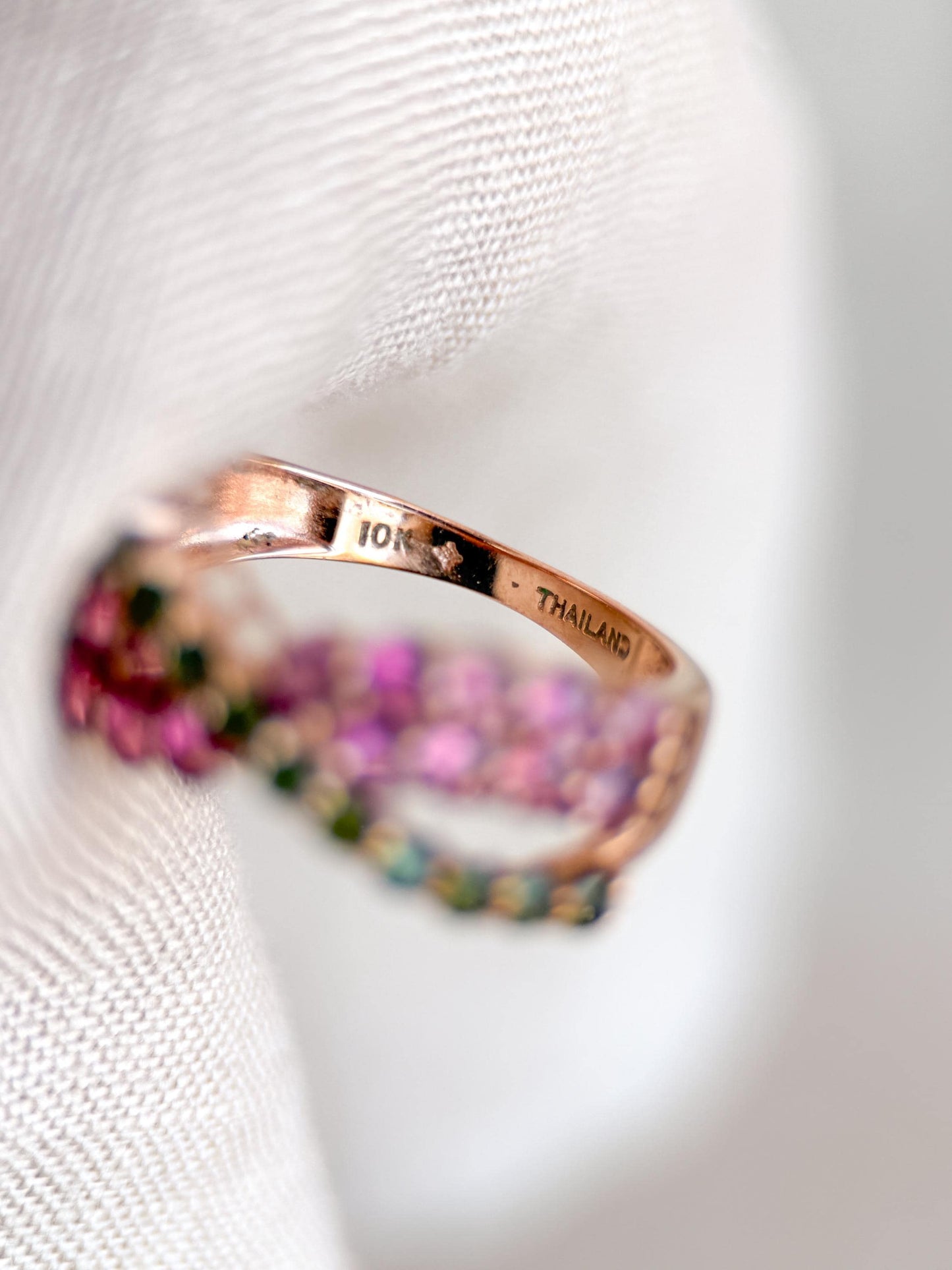Vintage Tourmaline Ring, 10k Rose Gold, Twist Band Statement Ring, Unique Bold Jewelry